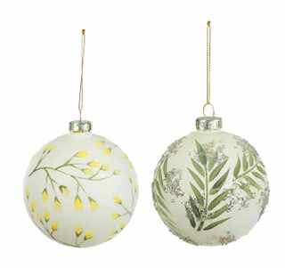 White and Green Glass Bauble 8cm