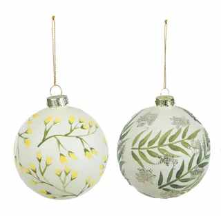 White and Green Glass Bauble 10cm