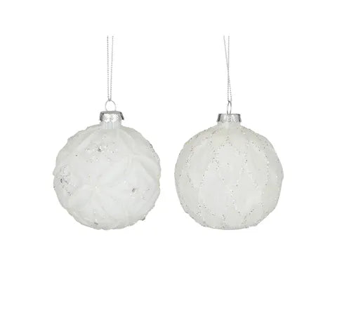 White and Silver Sparkly Glass Bauble