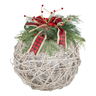 Rattan Xmas Ball with Bowknot and Pine needles