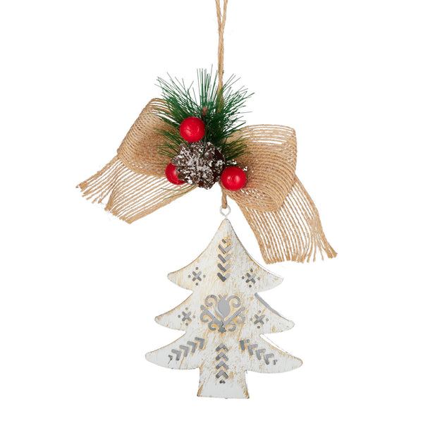 White Tree with Pinecone Hanger Metal