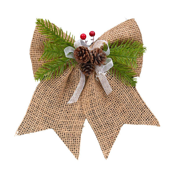 Natural Christmas Bow with Pinecone Jute