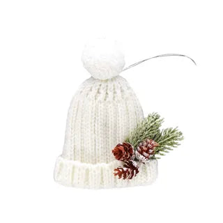 White Beanie Hanger with Pinecone