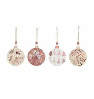 SET 4 Pink Floral Bauble Metal 7cm