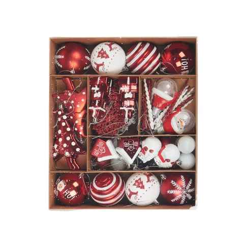 Set of 70 Xmas Boxed Plastic Red and White Decorations