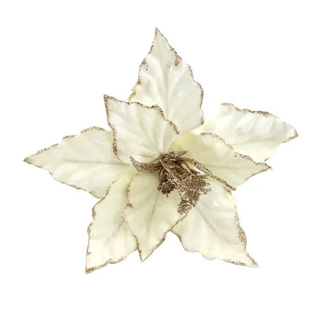 Velvet Poinsettia Glitter Trim Cream 30cm