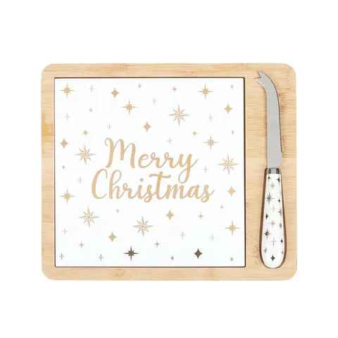 3pce Xmas Gold and White Ceramic Platter with Knife