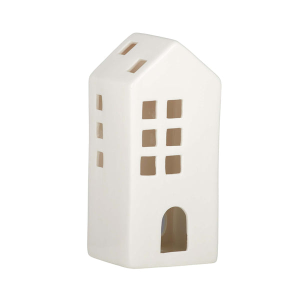 Tall White Ceramic House Tealight Holder