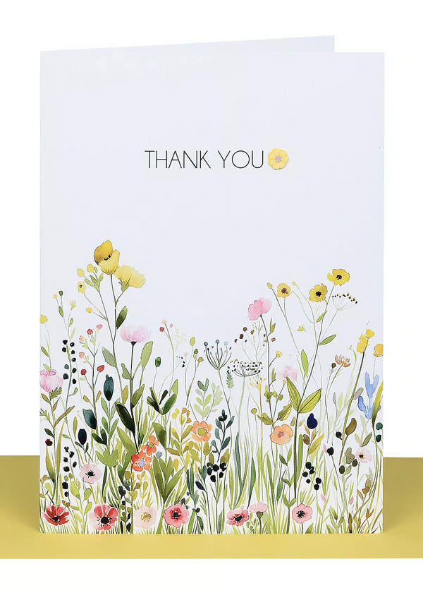 Thankyou Card embellished with a Small Yellow Resin Flower