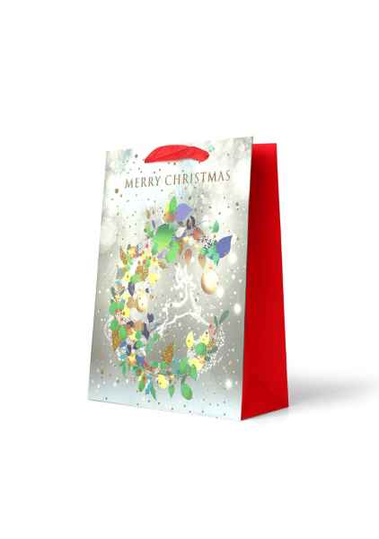 Christmas Gift Bag Medium - 'Merry Christmas' Wreath and Reindeer