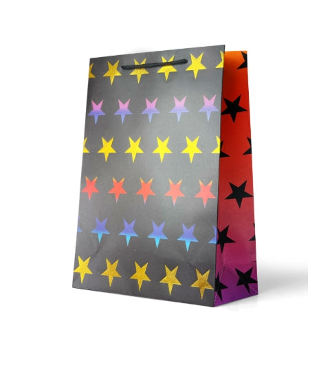 Premium Gift Bag Large: Coloured Stars on Black