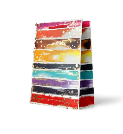 Gift Bag Medium: Foiled Horizontal Coloured Stripes with Silver Dots