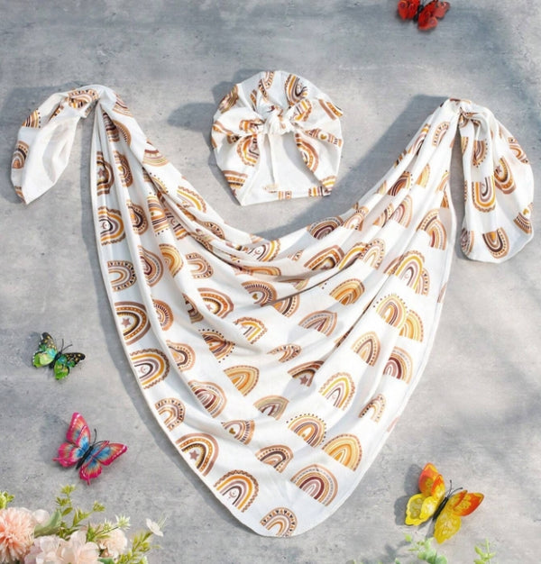 Baby Neutral Rainbow Print Wrap Set