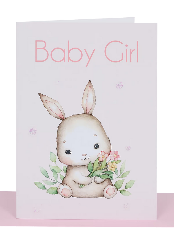 Baby Girl Greeting Crad - Bunny & Bubbles