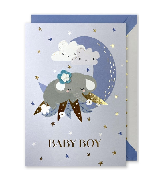 Embellished Card: “Baby Boy” Blue Elephant