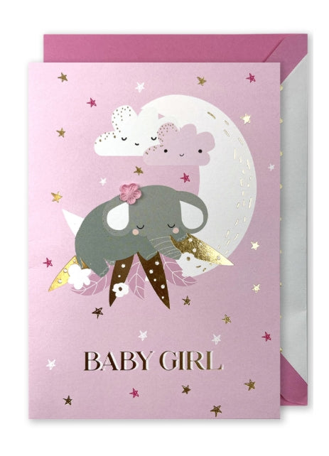 Embellished Card: “Baby Girl” Pink Elephant