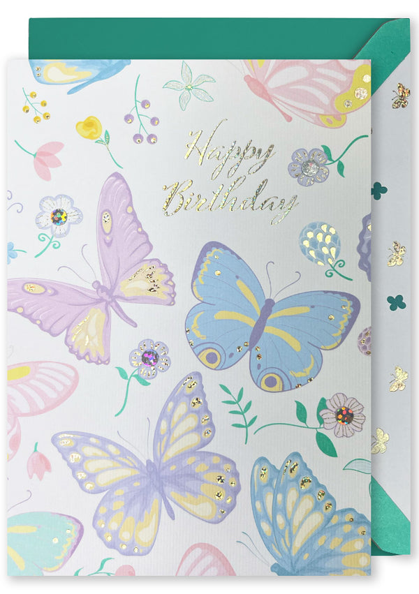 Embellished Card - 'Happy Birthday' Butterflies