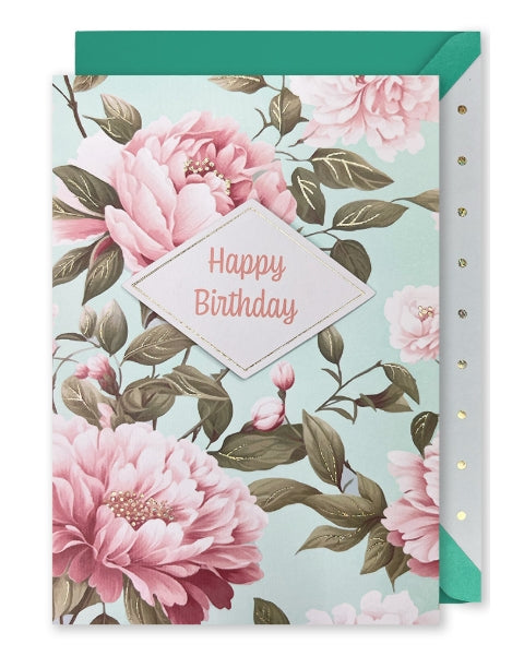 Embellished Card: “Happy Birthday” Pink Florals