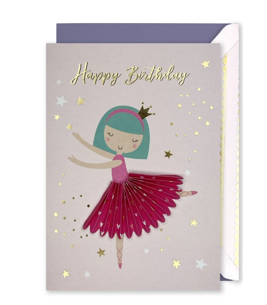 Embellished Vertical Card: “Happy Birthday” Ballerina wearing Crown