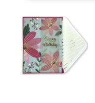 Embellished Vertical Card: “Happy Birthday’ Pink Flowers