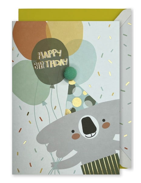 Embellished Vertical Card: “Happy Birthday” Koala with Balloons