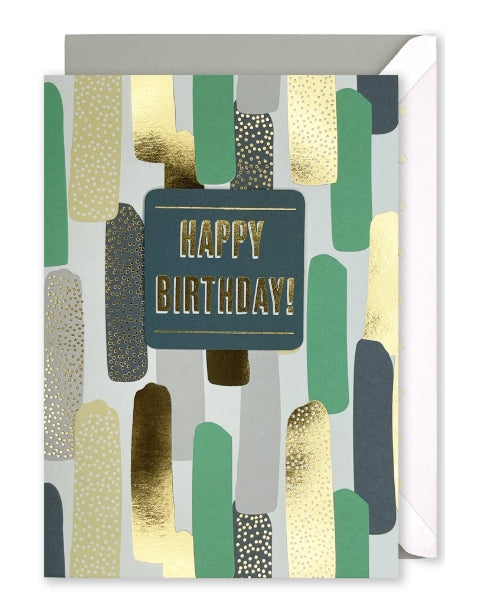 Embellished Vertical Card: “Happy Birthday” Coloured Paint Dabs