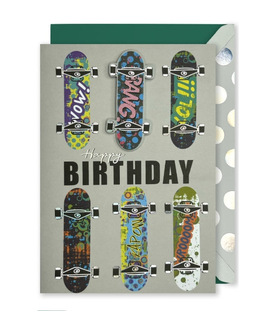 Embellished Vertical Card: “Happy Birthday” Skateboards