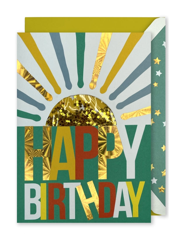 Embellished Vertical Card: “Happy Birthday” Sunrise with Gold Stars