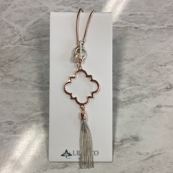 MIXED FOB NECKLACE WITH TASSEL AND FLOWER**