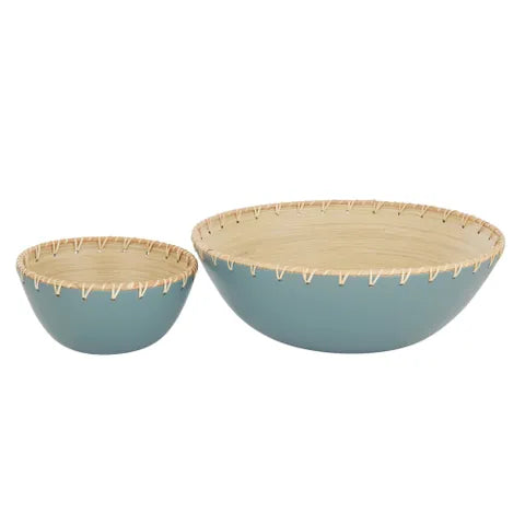 Stitch Rattan Bowl Blue