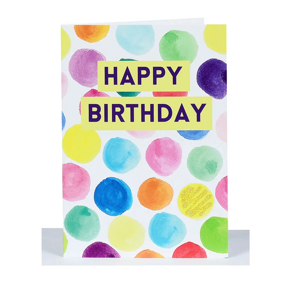 Birthday Greeting Card - White with Coloured Dots
