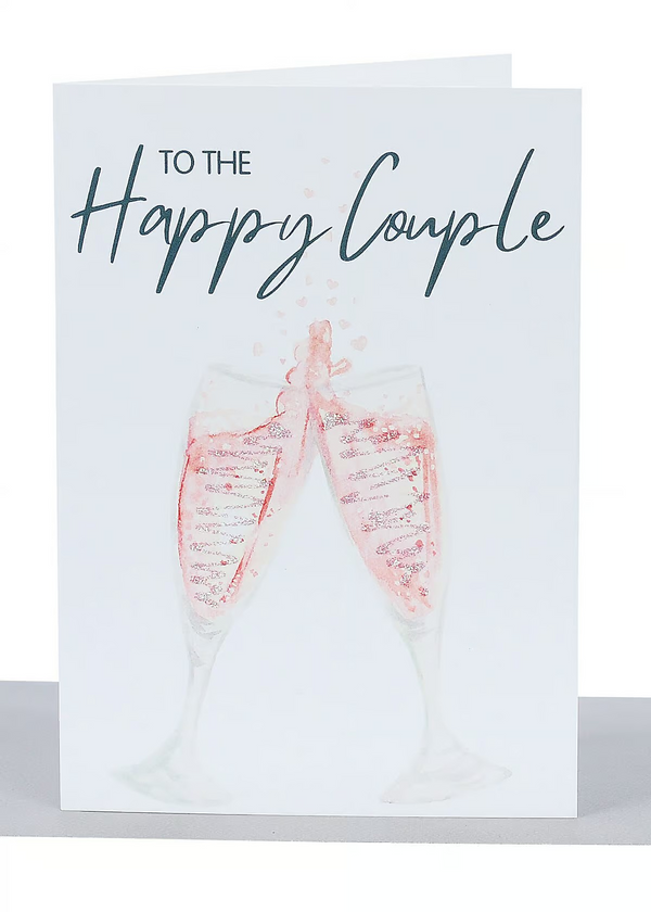 'Happy Couple' Wedding Greeting Card - Glasses & Glitter