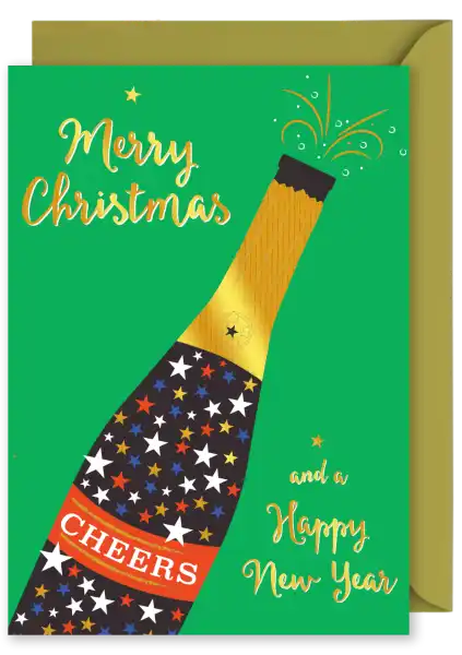 Christmas Card - Merry Christmas Champagne Bottle