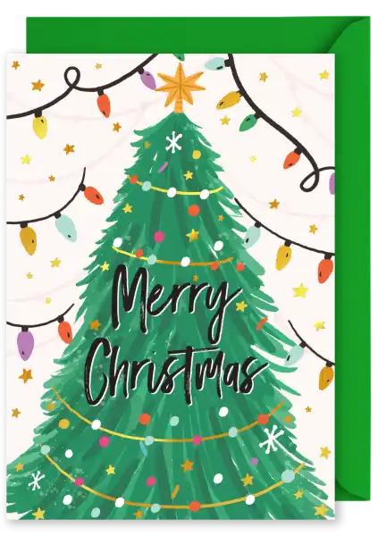 Christmas Card - 'Merry Christmas' Tree With Lights