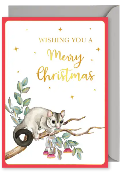 Christmas Card - 'Wishing You A Merry Christmas' Possum