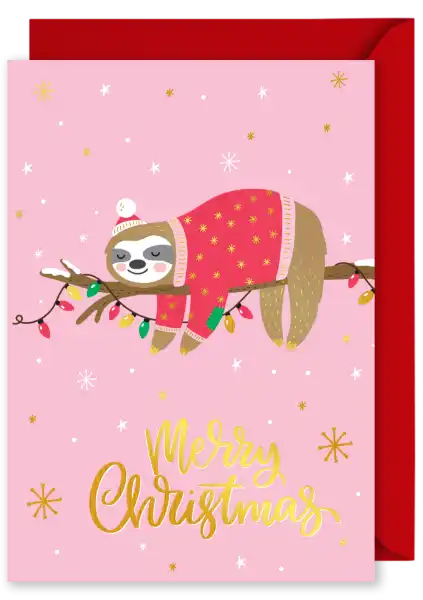 Christmas Card - 'Merry Christmas' Cute Sloth