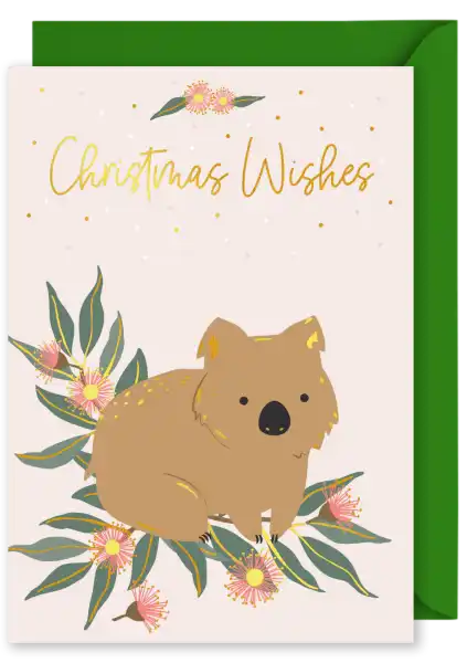 Christmas Card - 'Christmas Wishes' Wombat