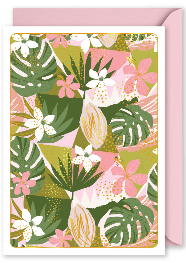 Embellished Card - Pink and Green Palms