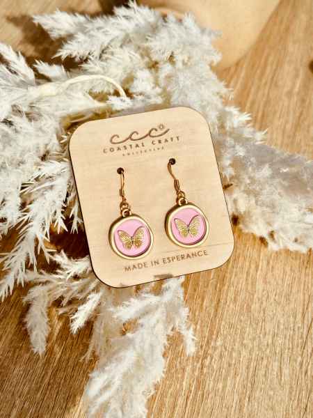 Butterfly Soft Pink Circle Drop Earring