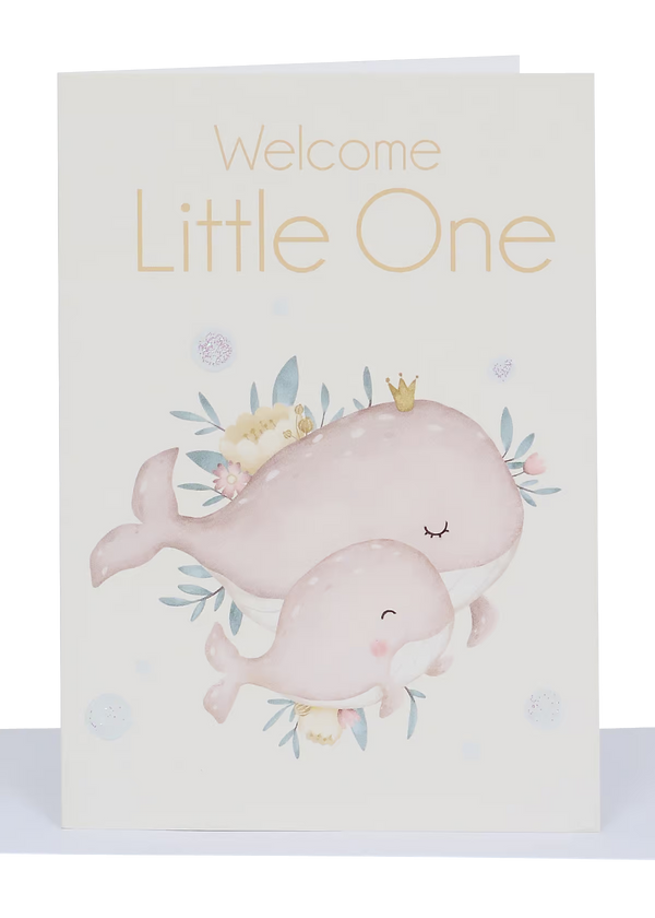 Welcome Little One Baby Greeting Crad - Baby Whale & Bubbles
