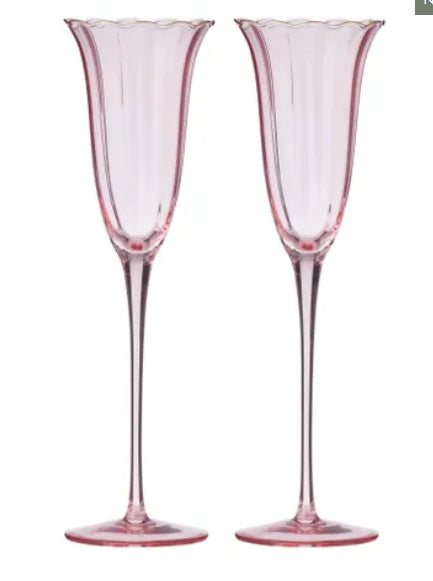Crowne Set of 2 Glass Flute Pink and Gold