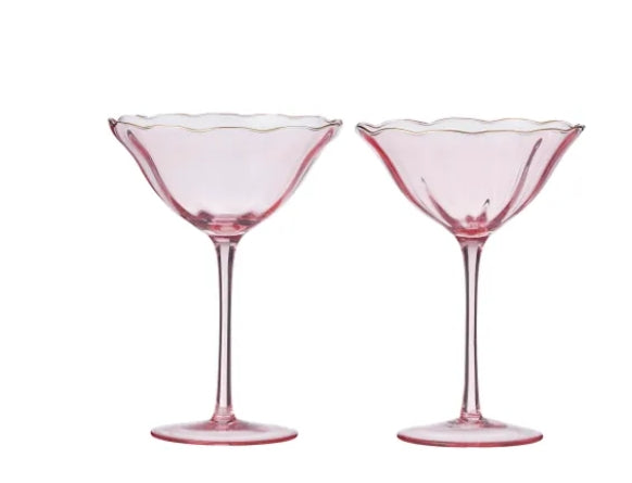 Crowne Set of 2 Glass Coupe Pink and Gold