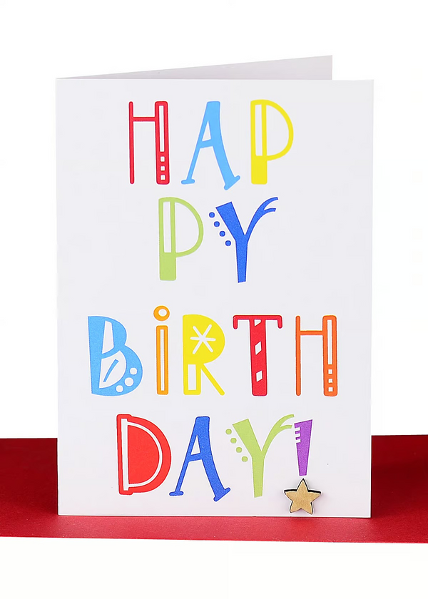 Birthday Greeting Card - Bright & Wooden Star
