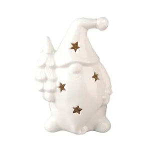 White Ceramic LED Santa with Tree