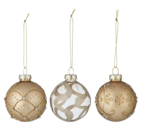6cm Glass Bauble Embellished Matte Gold