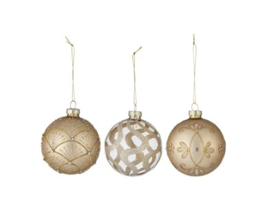8cm Glass Bauble Embellished Matte Gold