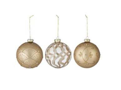 10cm Glass Bauble Embellished Matte Gold