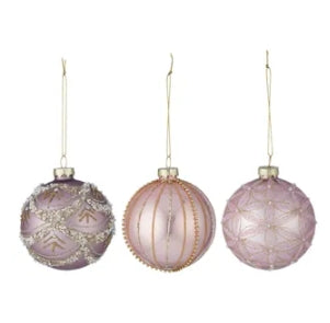 8cm Glass Bauble Embellished Matte Pink