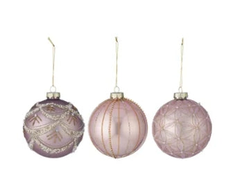 10cm Glass Bauble Embellished Matte Pink