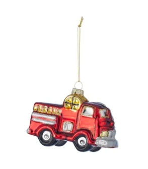 Shiny Red Firetruck Glass Ornament